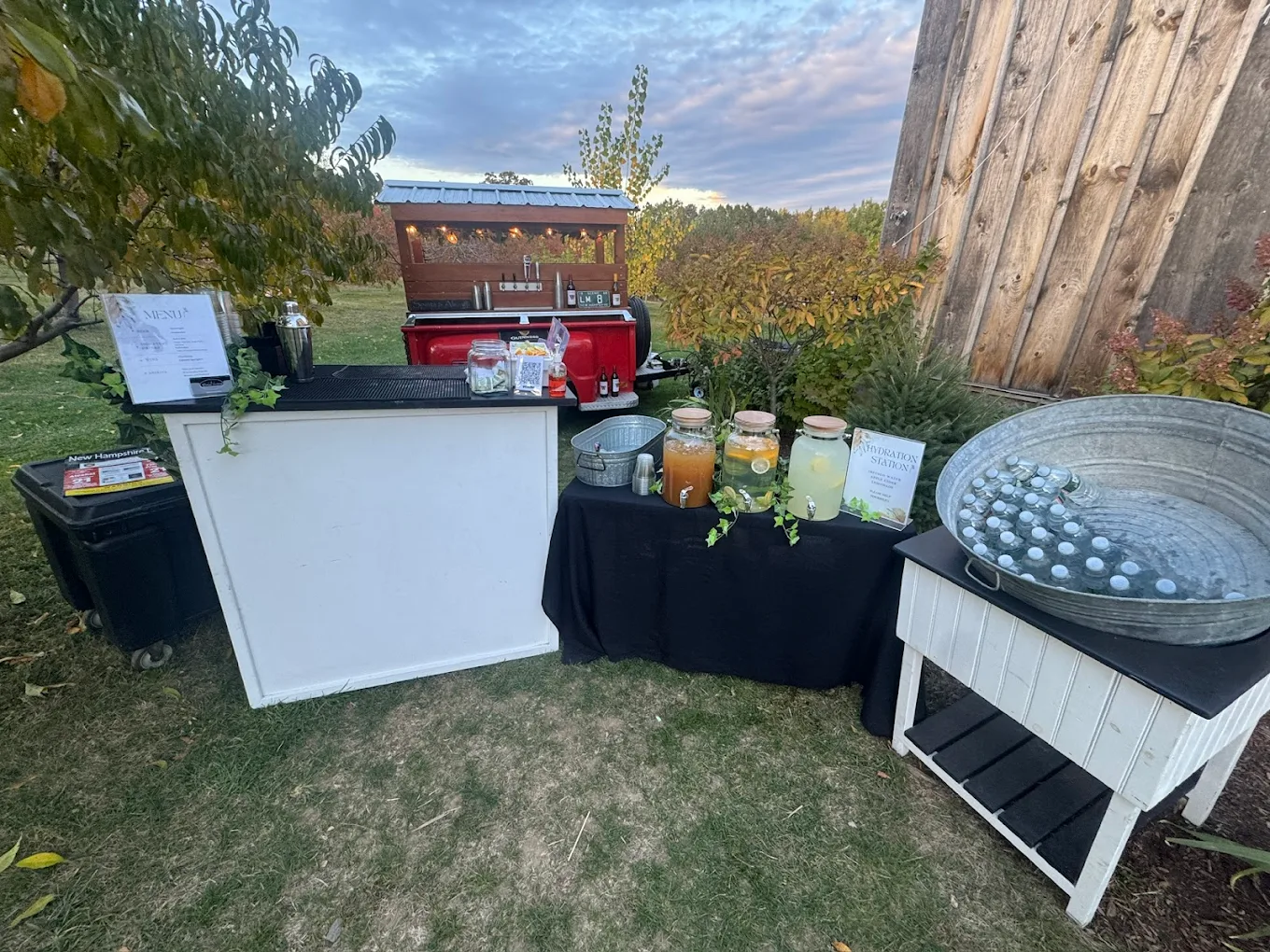 Full mobile bar setup with tap truck, satellite bar and hydration station
